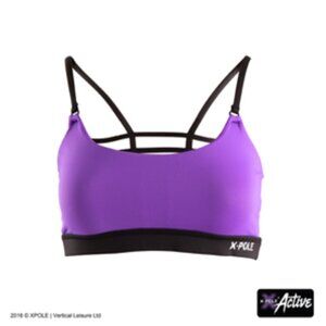 X-Pole Active Round Neck Crop Pole Top Purple Strappy Bra Bralette Add Pads XS